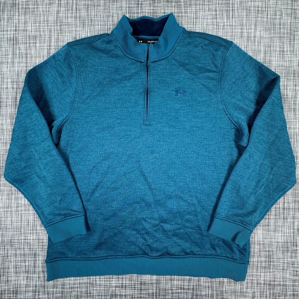 Under Armour Men's Pullover ColdGear 1/4 Zip Textured Chevron Blue Sz XXL Sporty